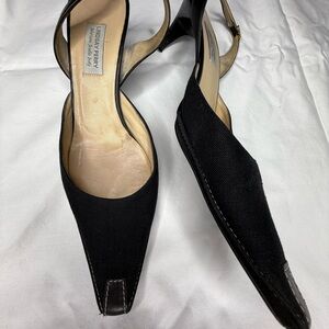 Leather and fabric  kitten heels  from Italy